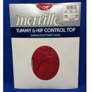 Vintage Merville Supreme Tummy and Hip Control Top Red Pantyhose Sz Long NEW
